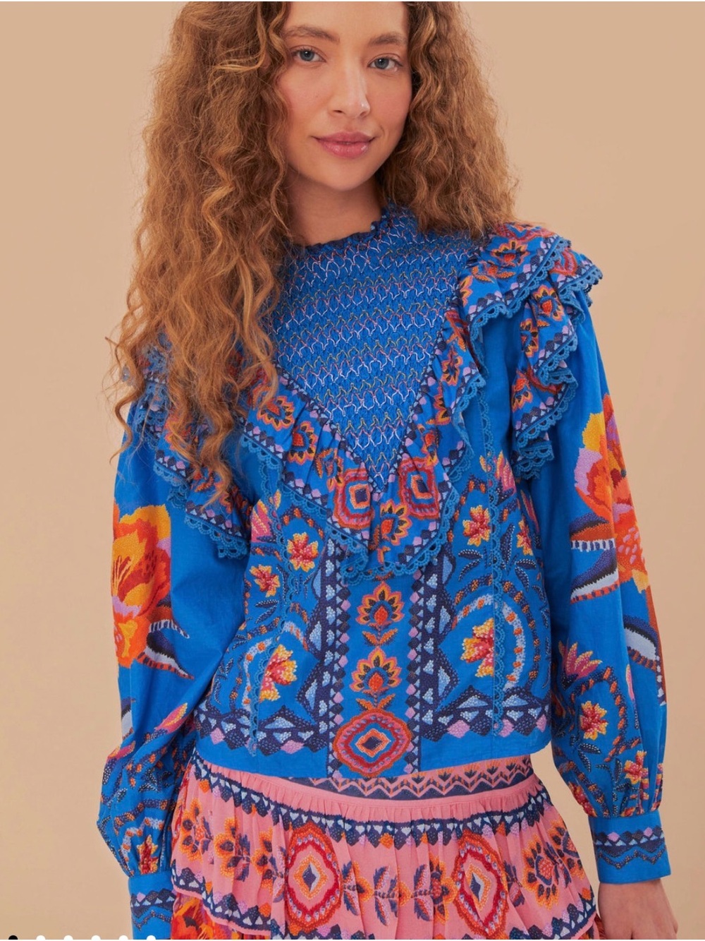 FARM Rio blue Lucy floral tapestry blouse S
